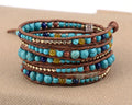 Turquoise Stone with Leather & Gold beads WRAP Bracelet