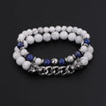 Natural Stone & Stainless Steel  Double WOLF 'LOYALTY' 2 pc Bracelet Set -13 Styles