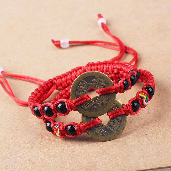 Ancient Coin FENG SHUI & Obsidian PROSPERITY Bracelet- BUY 1 , GET 2nd 70% OFF!