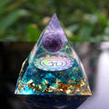 10-Handmade Blue Quartz & Amethyst OM Crystal Sphere CREATIVITY ORGONITE Pyramid