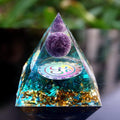 10-Handmade Blue Quartz & Amethyst OM Crystal Sphere CREATIVITY ORGONITE Pyramid