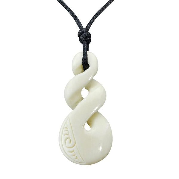 New Zealand Maori Tribal Style Hand Carved Bone 'PIKORUA' ( Twists)  ETERNITY Necklace-9 styles