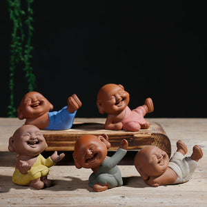 Happy Smiling HandPainted Ceramic Monk Tea Pet Figurine