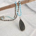 Ancient Style Thai BUDDHA AMULET & Labradorite/Turquoise Stone TRANSFORMATION Necklace