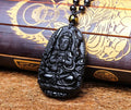 Natural Black Obsidian Eight Patron Saint Buddha Pendant Necklace
