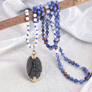Ancient Style Thai BUDDHA AMULET & Sodalite/Howlite Stone INTUITION Necklace