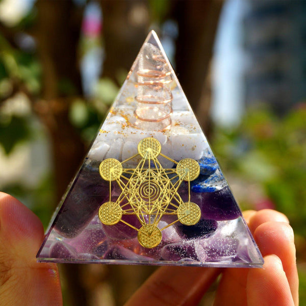 #41-Handmade Lapis Lazuli,Fluorite & Clear Quartz Point 'POSITIVITY' ORGONITE Pyramid