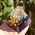 #41-Handmade Lapis Lazuli,Fluorite & Clear Quartz Point 'POSITIVITY' ORGONITE Pyramid