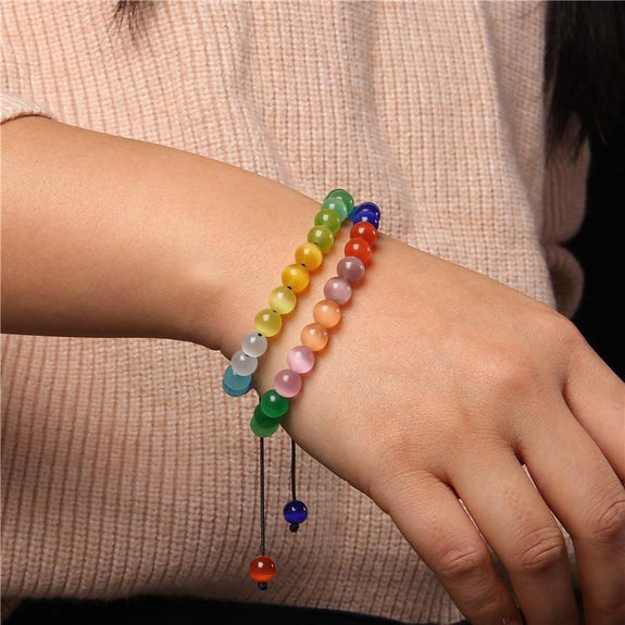 Rainbow Tiger's Eye Bracelet with zodiac charm / 6 to 7 Inch wrist