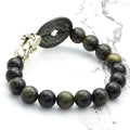 Golden Obsidian Stone & WEALTH Ancient Coin & Pixiu Feng Shui Bracelet