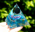 #104-Handmade Buddha & Blue Quartz Crystal Sphere ' SELF-DISCIPLINE' ORGONITE Pyramid