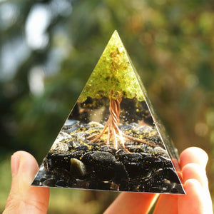 49-Handmade Peridot Tree of Life ORGONITE 'GOOD HEALTH' Pyramid