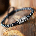 Ethnic Tibetan Carved Sterling Silver Om Mani Padme Hum Accent Rope Bracelet