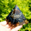 #105-Handmade Obsidian & Tiger Eye Silver Ring Crystal Sphere 'COURAGE' ORGONITE Pyramid
