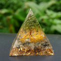 #114- Handmade Tourmalinated Quartz & Peridot Tree Of Life ' PROTECT from NEGATIVITY' ORGONITE Pyramid