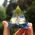 #28-Handmade Kyanite & Peridot TREE of LIFE ' ULTIMATE ALIGNMENT' ORGONITE Pyramid