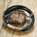 Classic & Timeless- Minimalist Titanium Steel & Genuine Leather 4 Layer Wrap Bracelet-