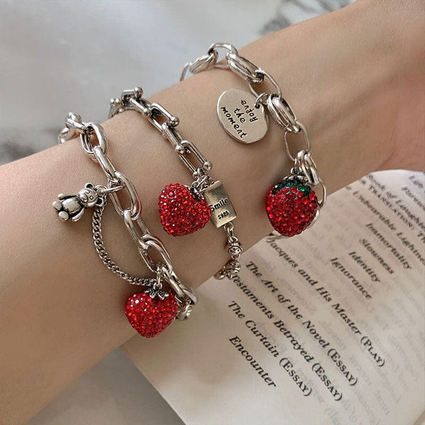 Thai Silver & Zirconia Bedazzled Strawberry Bracelet