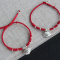 Lucky Red Rope & Silver Auspicious Ruyi Lock 'LONGEVITY' Bracelet