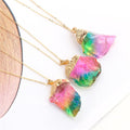 Rainbow Aura Natural Quartz Stone Pendant Necklace