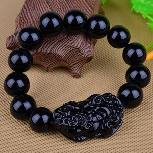Natural Black Obsidian  & Feng Shui Fav -PIXIU LUCK ATTRACTING  Bracelet