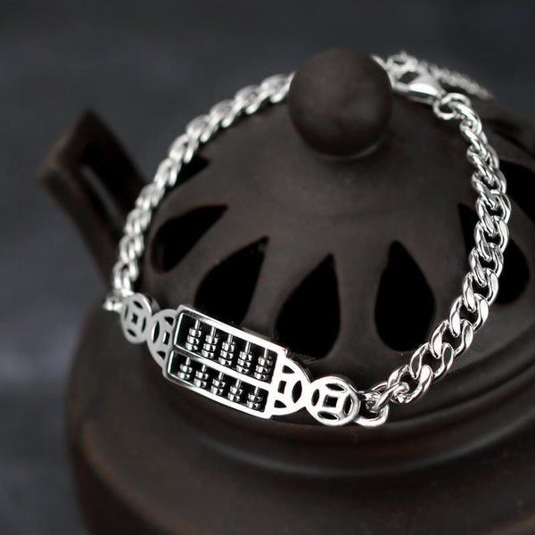 THAI SILVER Cuban Link Abacus Feng Shui Bracelet