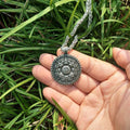 Tibetan Antique Silver Om Lotus Mandala  Necklace