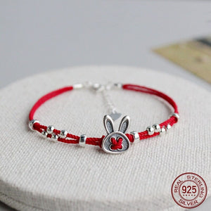 Red Rope & Sterling Silver 'YEAR of the RABBIT' Bracelet