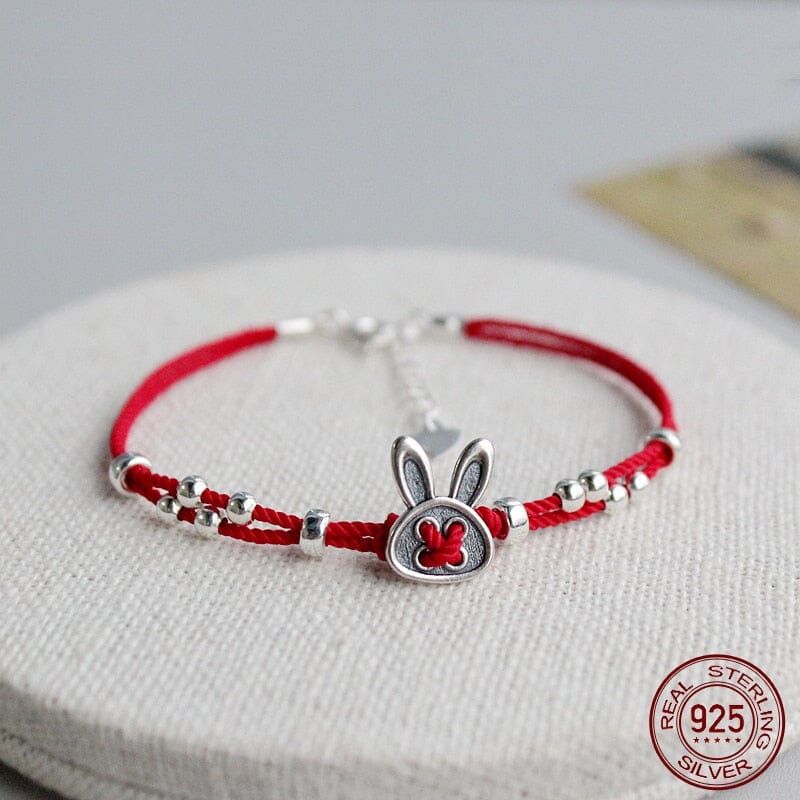 925 Silver Chinese Zodiac Bracelet Red Rope for Women - Rat
