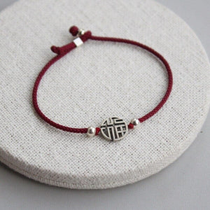 Red Rope & Silver 'INVITE LUCK'-Simple Fu symbol Bracelet