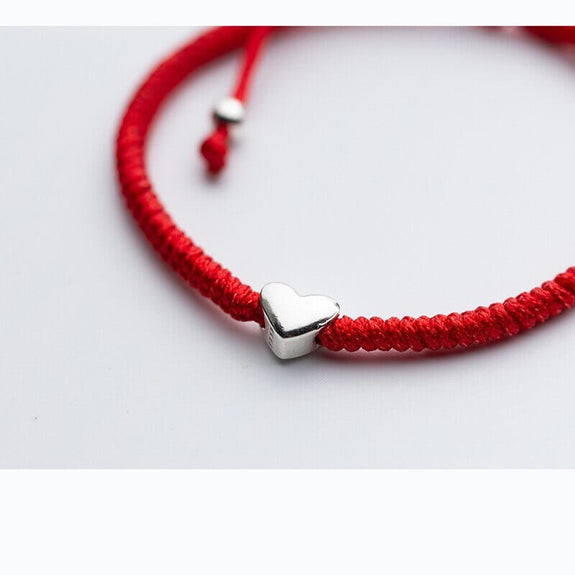 Cute Sterling Silver Heart Red Rope Bracelet – zenheavens