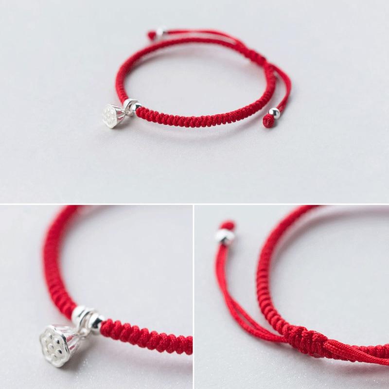 925 Sterling Silver LOTUS FLOWER SEED Red Rope Bracelet – zenheavens