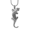 Silver & Zirconia Tribal Patterned Gecko Pendant Necklace