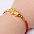 PURE SILVER 24k Gold Plated Pixiu Red Rope WEALTH Bracelet