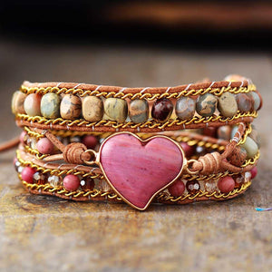 Rhodonite Lovers Heart Bracelet Made with Jasper Crystals