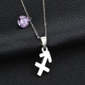 Titanium Steel  Zodiac Sign Pendant Necklace w/ Austrian Rhinestone Birthstone Crystal