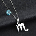 Titanium Steel  Zodiac Sign Pendant Necklace w/ Austrian Rhinestone Birthstone Crystal