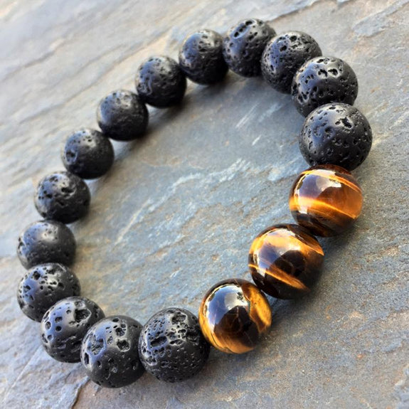 Calm & Protect Yourself with A Potent Tiger Eye & Lava Stone Mix Bracelet Style A / XL- 8.26 | 210mm