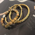 Luxury Gold Titanium Bangles & Picture Stone 3 pc Men's Bracelet Set