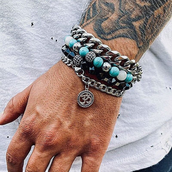 Find Your Zen: 4-Piece Men's Bracelet Set with Om Charm