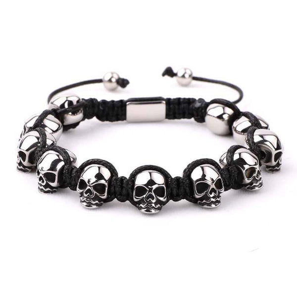 Men's Titanium Steel 'NO SKULLDUGGERY' Braided Wrap Bead Bracelet-4 Colors