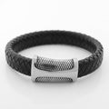 Mens Never Fade Stainless Steel & Braided Leather SNAKE SKIN Accent Bracelet