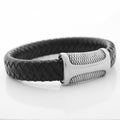 Mens Never Fade Stainless Steel & Braided Leather SNAKE SKIN Accent Bracelet