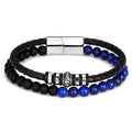 Genuine Leather & Stainless Steel  6mm Lapis Lazuli/Woodstone Bracelets