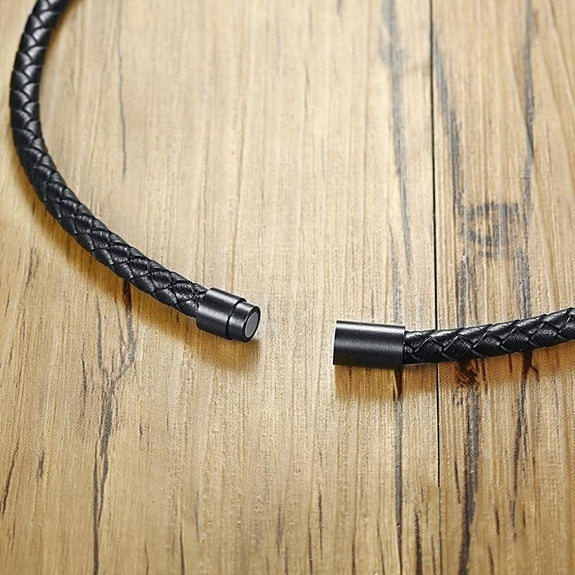 Braided Leather Pendant Necklace for Men, Roman Numeral Date Necklace -  Nadin Art Design - Personalized Jewelry