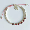 Lucky Clover Red Rope & Silver Bracelet with Red Agate