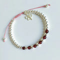 Lucky Clover Red Rope & Silver Bracelet with Red Agate