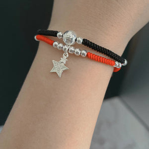 Star & Moon 'LUNAR LOVERS' Red Rope & Sterling Silver Bracelet