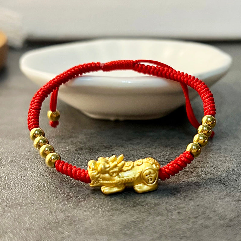 Red Rope & Silver 'Wealth Peanut' Bracelet