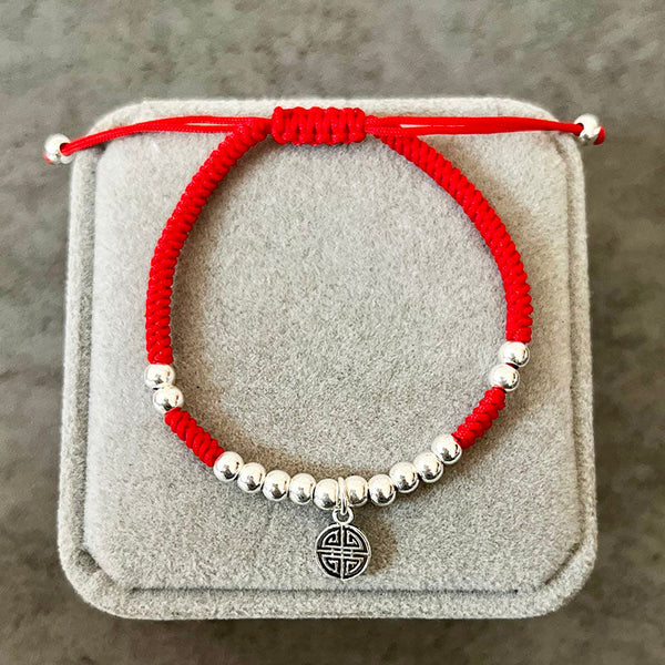 Red Rope & Silver Lucky Lu Symbol Bracelet